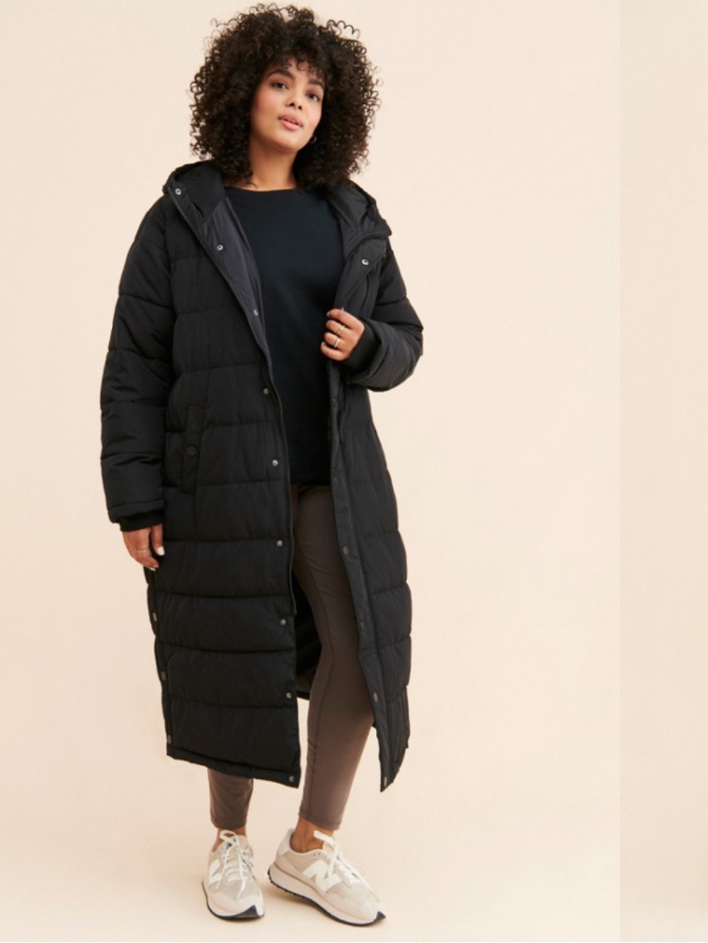 Universal Standard Everest Long Hooded Puffer Coat Black Winter Jacket 3XS $298